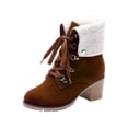 thumbnail image 1 of jsaierl Snow Booties Women's Solid Color Lace Up Ankle Boots Low Heel Comfy Fleece Suede Booties, 1 of 7