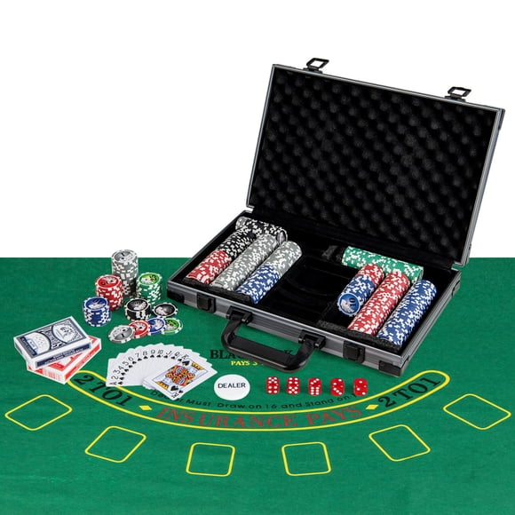 Costway Texas Holdem Poker Chip Set with 400 Pieces Chips 2 Deck of Cards & Dealer Button