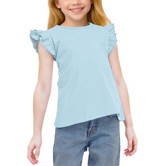 Cute Summer Shirts - Girls' Summer Solid Color Shirts - Casual Wear for 3-15 Years