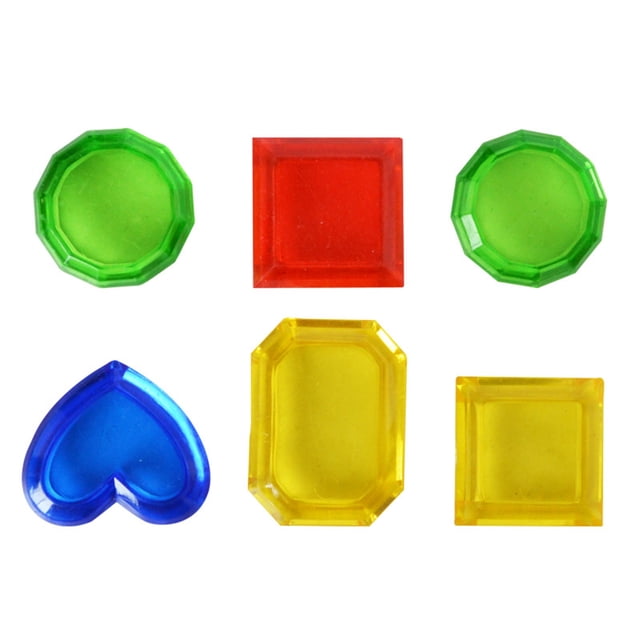 Diving Underwater Swimming Colorful Pool Sink Training Diving Toy with six brightly colored shapes, including green octagons, a red square, yellow rectangles, and a blue heart. Ideal for pool games, swimming training, and underwater practice for children over 6 years old with adult supervision.