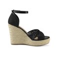 thumbnail image 3 of BLISSFUL STEP Chaussures pour Femmes Sandales Espadrilles à Lacets Floraux à Talon Compensé à Bout Ouvert Noir 9, 3 of 8