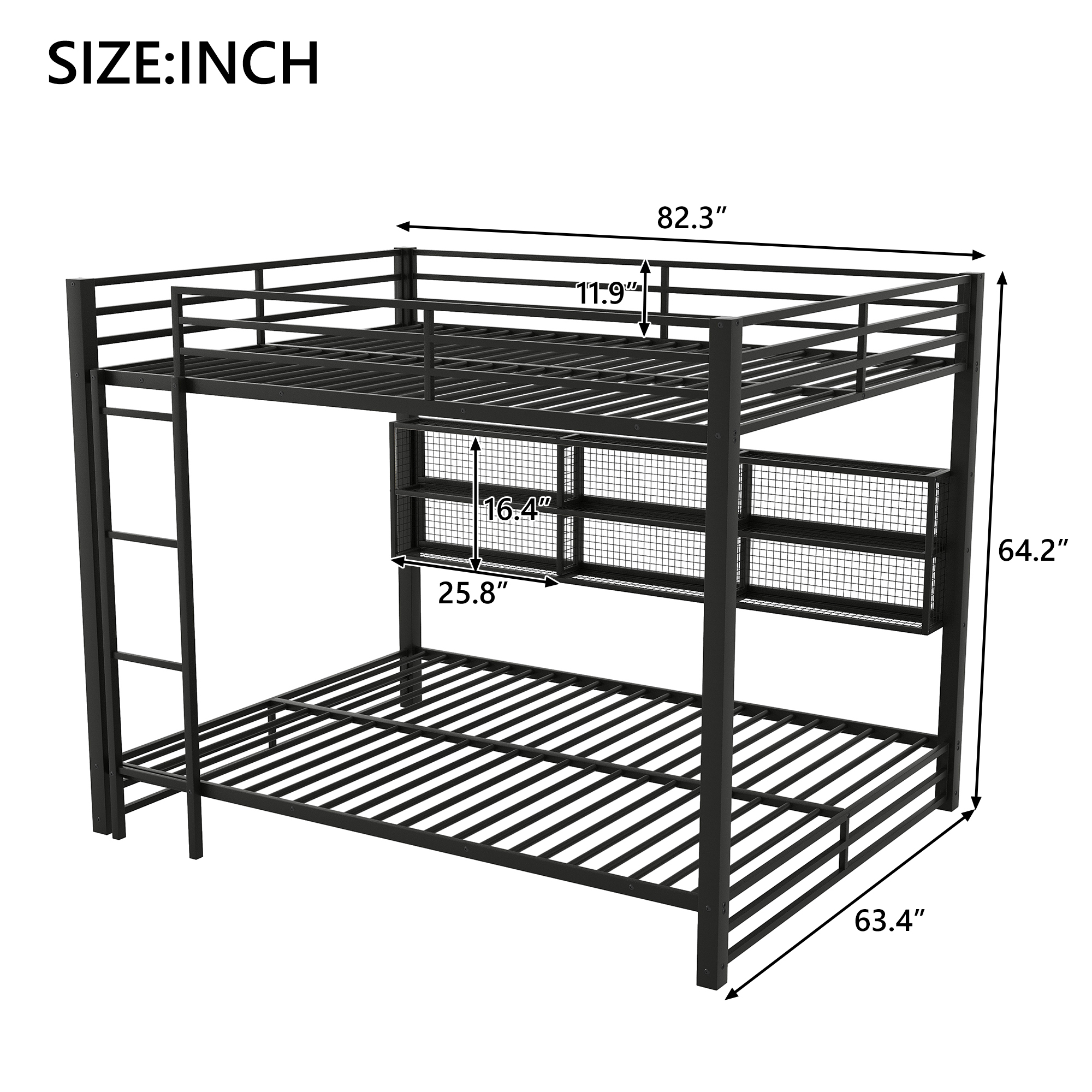 Noble House Metal Queen over Queen Bunk Bed with Storage Cabinets and LED, Black