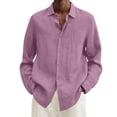 thumbnail image 2 of EGNMCR Chemises à Manches Longues pour Hommes Automne Mode Décontractée Couleur Unie Bouton Col Rabattu Hauts Blouse Confortable Coton Chemises de Travail de Bureau, 2 of 5