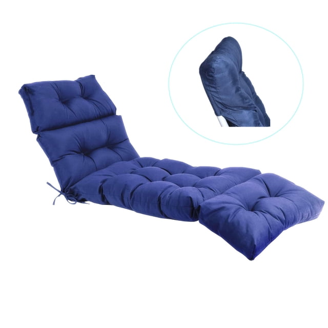 Outdoor Chaise Lounge Cushion Sunproof Waterproof Inlife 72.8" Garden Patio Rocking Chair Cushion in a wine red color. The rectangular cushion is divided into four padded sections with tufted detailing, providing even support and comfort. Made of durable Oxford fabric with PP cotton filling, it features a head cover for added comfort and two non-slip ties for secure attachment. Designed for all-season use, it is waterproof, sun-resistant, and stain-resistant, ideal for patios, balconies, poolside loungers, or garden seating areas.