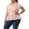 thumbnail image 4 of GRACE & GRANDEUR Hauts pour Femmes Grande Taille Rétro à Fleurs Col en V à Étages Manches Courtes Blouses 4X Rose, 4 of 7