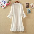thumbnail image 3 of Women Solid Color Lace Cardigan Open Front Shrug Hollow Patchwork Sheer Short Sleeve Long Cover-Up Blouse Tops, 3 of 5