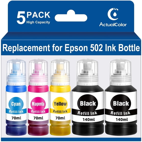502 Ink Bottle for Epson 502 Ink Bottle for EcoTank ET-4760 3850 Printer, 5 Bottle