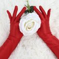 thumbnail image 4 of Unique Bargains Gants pour Femmes Fête Mariage en Polyester Extensible Longueur Coude Doigts Complets Rouges Paire, 4 of 4
