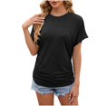 thumbnail image 1 of Timegard Tops for Women Short Sleeve Crew Neck Button Side Ruched Comfy Casual Loose Shirts Top Blouse, 1 of 4