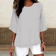 thumbnail image 2 of QATAINLAV Rabais de 50 pour Cent Aujourd'hui, Chemises à Manches 3/4 pour Femmes 2025 Blouses d'Été Décontractées Coupe Ample Grande Taille Hauts à Col Rond Chandail Uni Gris TTTTG, 2 of 5