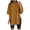 thumbnail image 1 of WEIYLL Ladies T Shirts Oversize Sports Summer Solid Tunic Loose With Slits Brown Tee Sizes S, 1 of 4