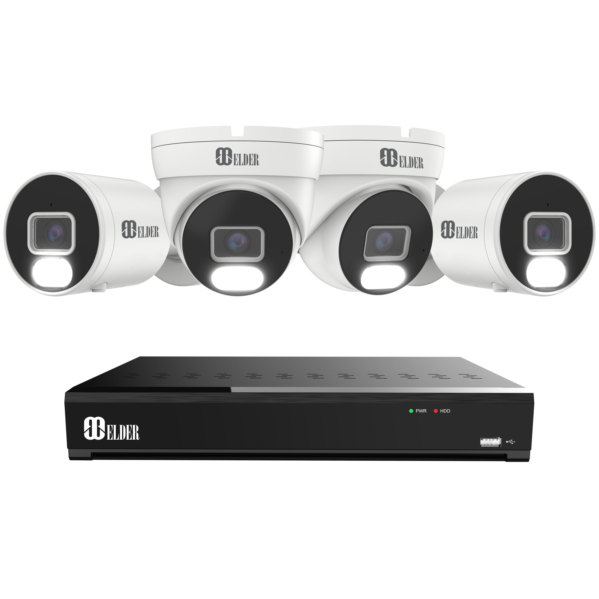 Security Camera System 4K 8MP, 8Ch NVR PoE 4-Camera Outdoor 2TB Color Night Vision, Person & Vehicle Detection Smart Home Surveillance Wired DIY, Elder Hunter Series