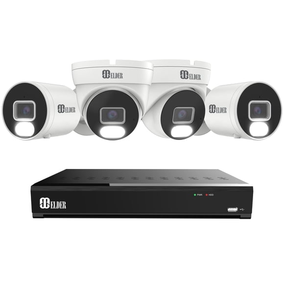 Security Camera System 4K 8MP, 8Ch NVR PoE 4-Camera Outdoor 2TB Color Night Vision, Person & Vehicle Detection Smart Home Surveillance Wired DIY, Elder Hunter Series