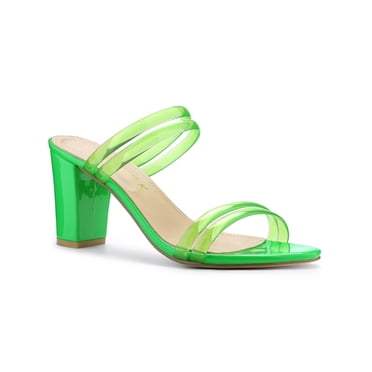 BLISSFUL STEP Women's Strappy Block Heel Slides Mules Sandals Green 8