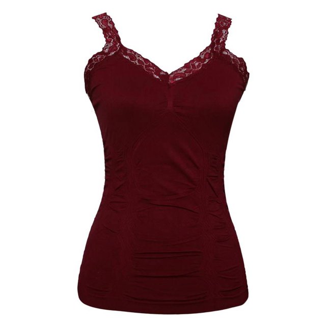 Womens Lace Trim Camisoles - Burgundy