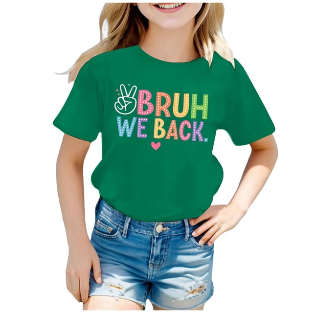 PMVFHDE Hauts Fille Hauts Filles T-Shirts Graphiques pour Fille Hauts Filles T-Shirts Enfants Rentrée des Classes Graphique Manches Courtes Col Rond T-Shirt Lumineux et Confortable pour Garçons et Filles Vert,10-11 Ans