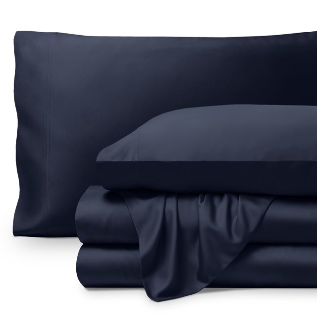 Bare Home Bamboo Sheet Set - Made from Rayon Fibers - Deep Pockets - 4 Piece - Queen, Midnight Blue