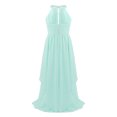 thumbnail image 5 of Oyolan Robe de Demoiselle d'Honneur pour Enfants Robe Longue en Chiffon Dos Nu pour Concours Soirée Danse Vert Menthe 4, 5 of 5