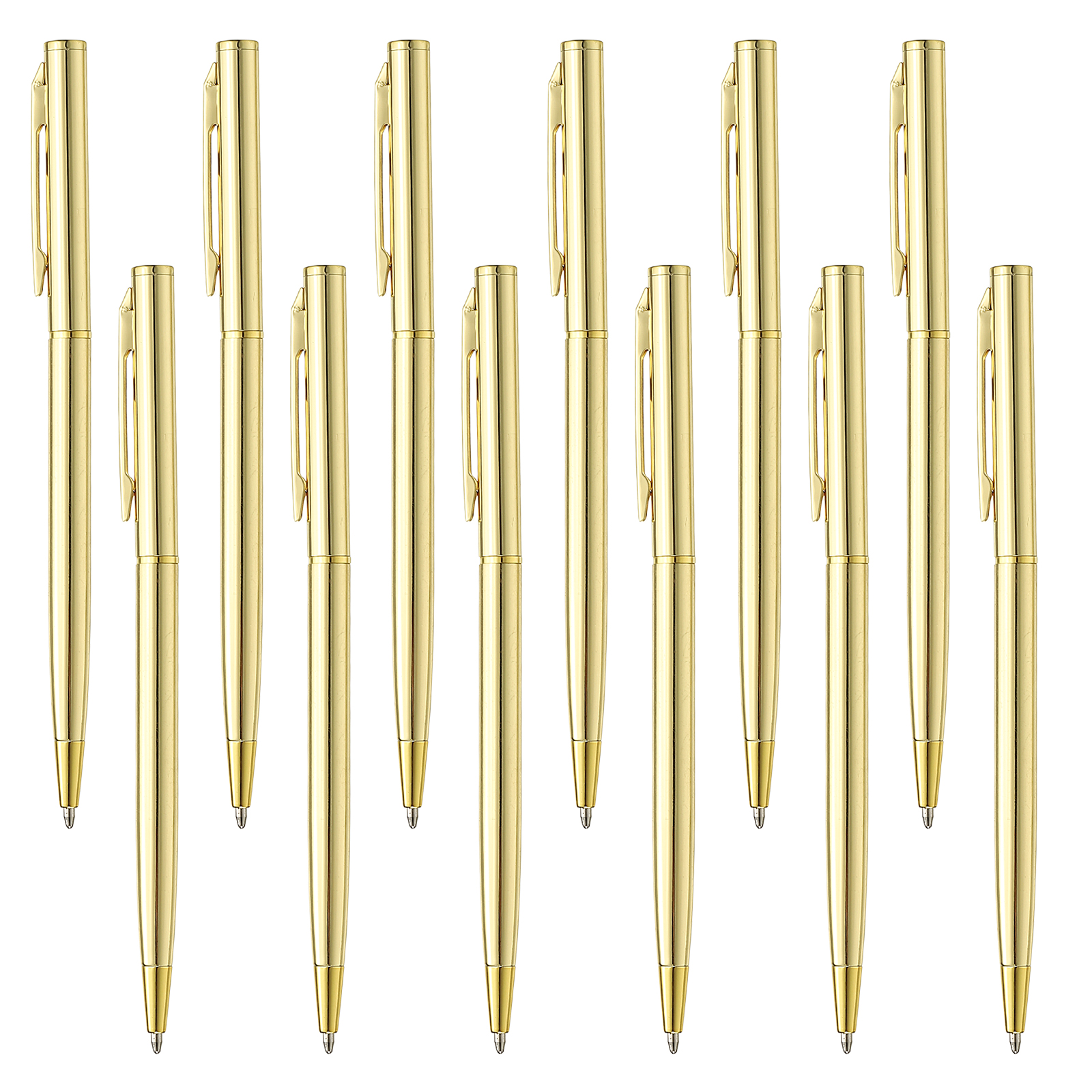Uxcell Slim Metallic Ballpoint Pen Retractable Writing Pens with Clips for Business Office Wedding Guest Style 1 Golden