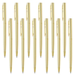Uxcell Stylo à bille métallisé mince rétractable avec des stylos d'écriture avec des clips pour le bureau d'affaires de mariage Style invité 1 Or