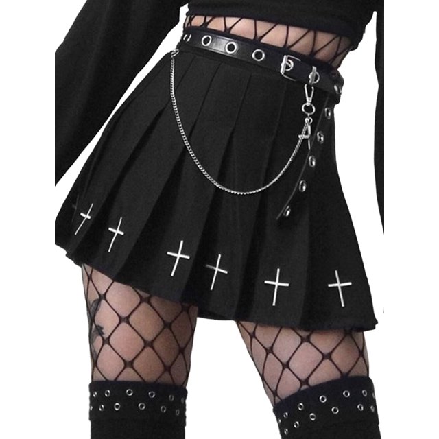 Gupgi Jupe Mini Gothique Punk Taille Haute pour Femmes, Jupe Mini Plissée à Motif Croisé