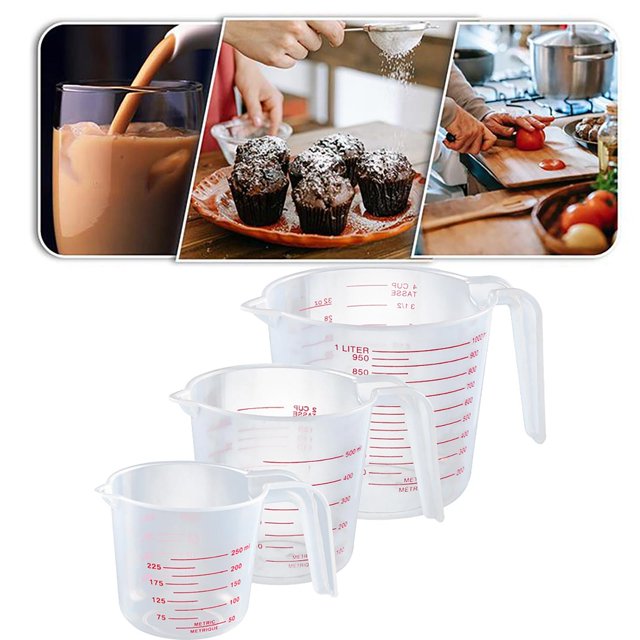 A Set of 3 Clear Graduated Water Cup, Graduated Measuring Cup, Oil Measuring Cup, Baking Metering Tool, Measuring Tools, Liquid Measure Cup, Measuring Cup With Scale, Plastic Measuring Cup