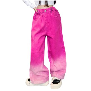 Posijego Jeans Amples pour Filles, Pantalon en Denim Tendance à Jambe Grand, Couleur Dégradée, Jeans Amples et Décontractés avec Poches