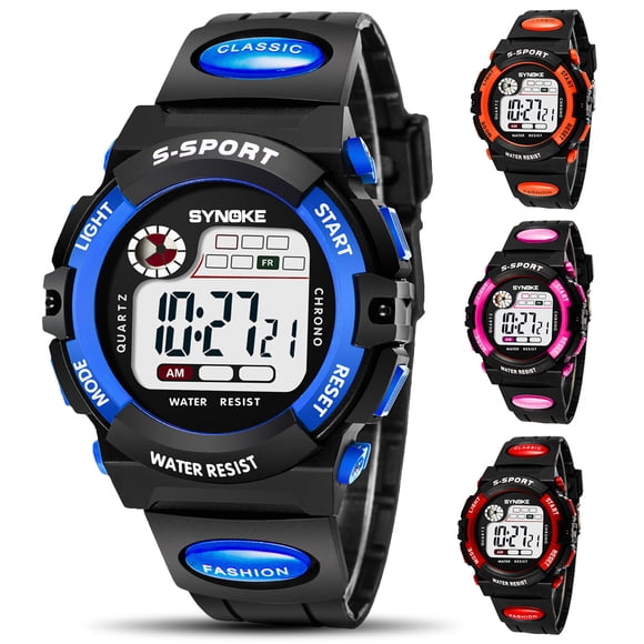 Kids Digital Watches, Multi Function Waterproof Sports Digital Wrist Watch with Alarm Stopwatch, Classic Quartz Watch with Resin Strap For Boy Girls Children - Orange/Pink/Red/Blue