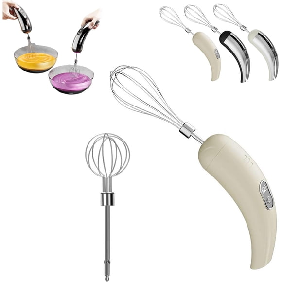 Batteur Électrique à Main à 5 Vitesses avec Fouet Double en Acier Inoxydable, Batteur Électrique Portatif Sans Fil Fouet à Oeufs pour la Pâtisserie, le Mélange et la Fouetterie, Conception Rechargeable Sans Fil pour Cuisiner des Gâteaux (Blanc)