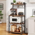 thumbnail image 1 of SNTD Bakers Rack with Power Outlet, Kitchen Shelves Microwave Stand with Wire Grid and 10 Hooks, 4 Tiers Coffee Stand (Rustic Brown, 23.5 x 15.6 x 52.8 Inches), 1 of 9