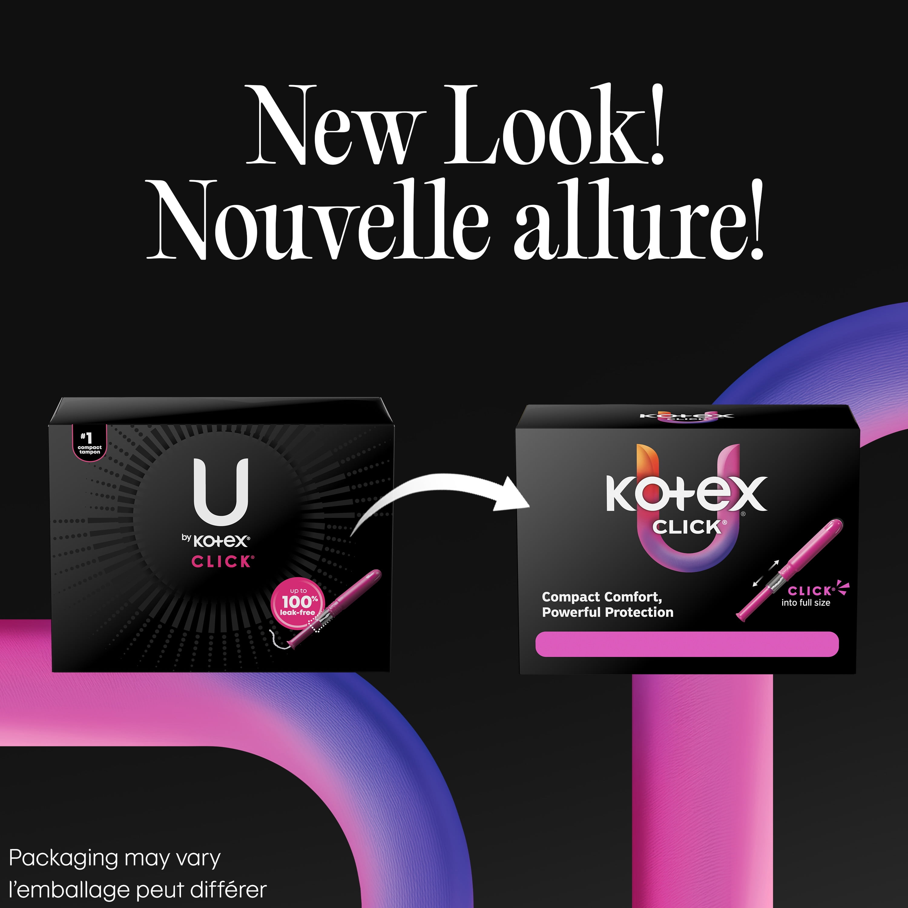 Tampons compacts U by Kotex Click, réguliers/super, emballage multiple, non parfumés, 15 tampons