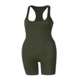 thumbnail image 2 of Combinaison Moulante pour Femmes Couleur Unie Col en U Sans Manches Ajustée Sport une-Pièce Vert Armée L, 2 of 5