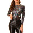thumbnail image 1 of INSPIRE CHIC Haut Brillant pour Femme Manches Longues Col Rond Coupe Régulière Blouse de Soirée Scintillante TP Coloré, 1 of 7