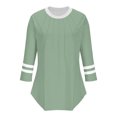 thumbnail image 5 of Olyvenn Chemises pour Femmes à Manches 3/4 Été à Blocs de Couleur Plissées Hauts Décontractés Amples Décontractés Col Ras du Cou Tenues Mode Vêtements Vert G, 5 of 5