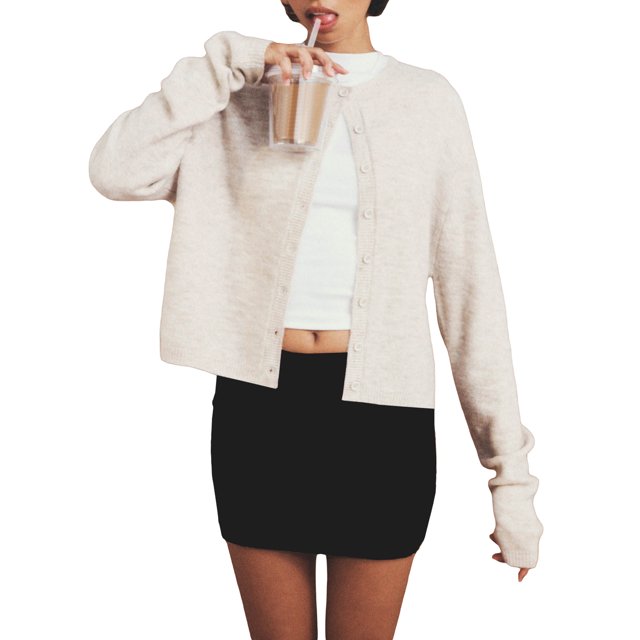 Gupgi Cardigan Tricoté Uni pour Femmes, Chandails à Boutons devant, Col Rond Décontracté, Manches Longues, Hauts en Tricot