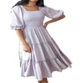 thumbnail image 2 of EASTIN Mommy and Me Dresses Floral Print Short Sleeve Ruffle Beach Midi Dress Sundress, 2 of 4