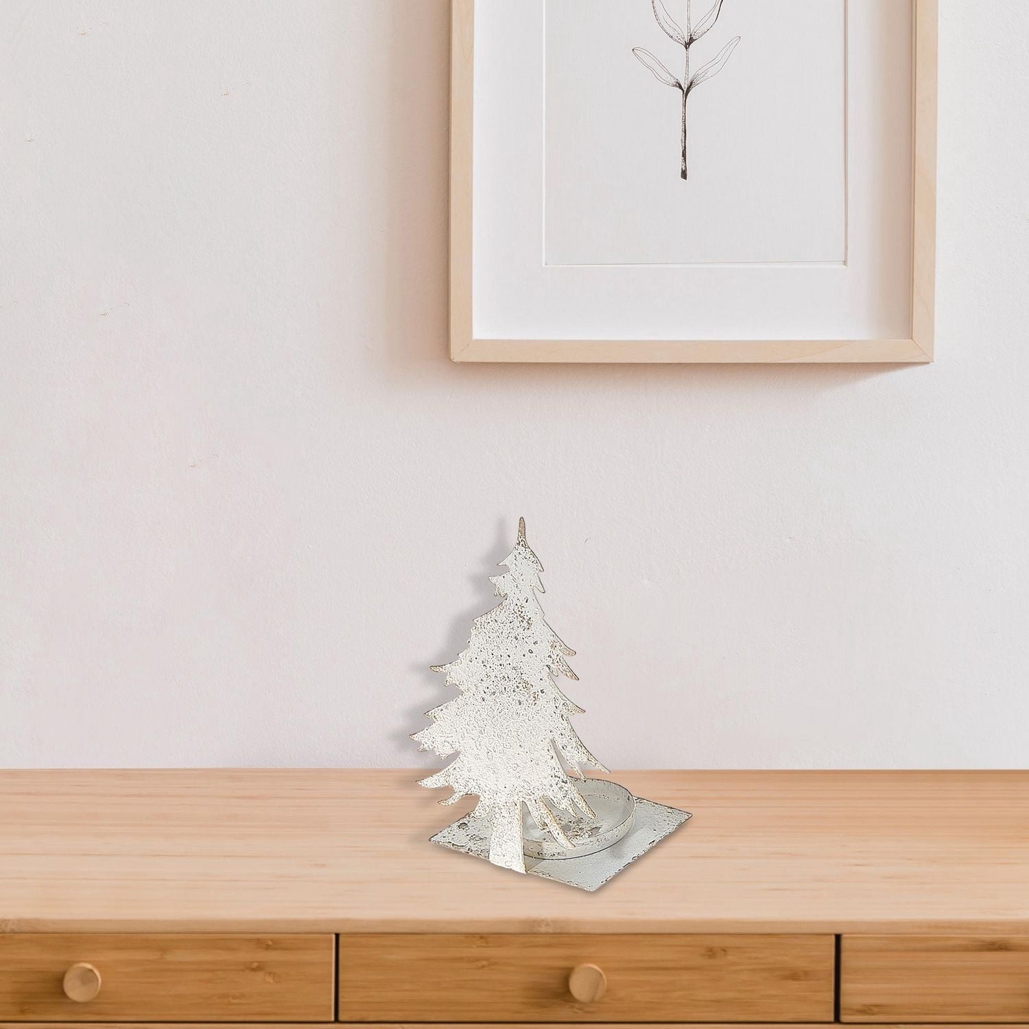 Bougeoir Arbre En Métal Blanc Vieilli
