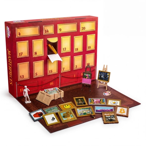 Mini Brands Mini Masterpieces Advent Calendar Series 1 by ZURU – Contains 20 Surprises Including 14 Artwork Pieces, 1 Statues, and 5 Accessories, Designed for Teen Collectors