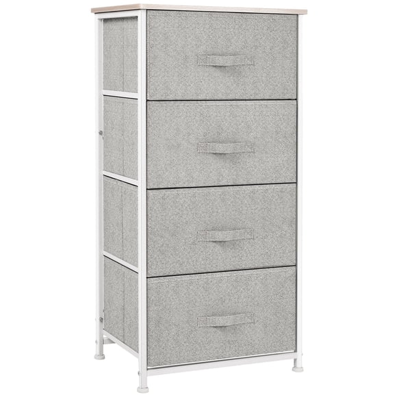 HOMCOM Commode de Rangement en Lin à 4 Tiroirs avec Cadre en Métal