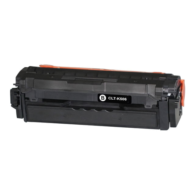 L-ink Cartouche de Toner Noire Compatible Samsung CLT-K506S avec Corps Rectangulaire en Plastique Noir et Étiquette B CLT-K506, Doté d'Onglets Protecteurs orange. Compatible avec les Imprimantes Samsung CLP-680 et CLX-6260, Offre une Qualité Certifiée ISO et un Rendement de 6 000 Pages pour une Impression Claire et Nette.