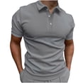 thumbnail image 1 of Men Casual Solid Turndown Pullover Button Short Sleeve Blouse Tops, 1 of 6