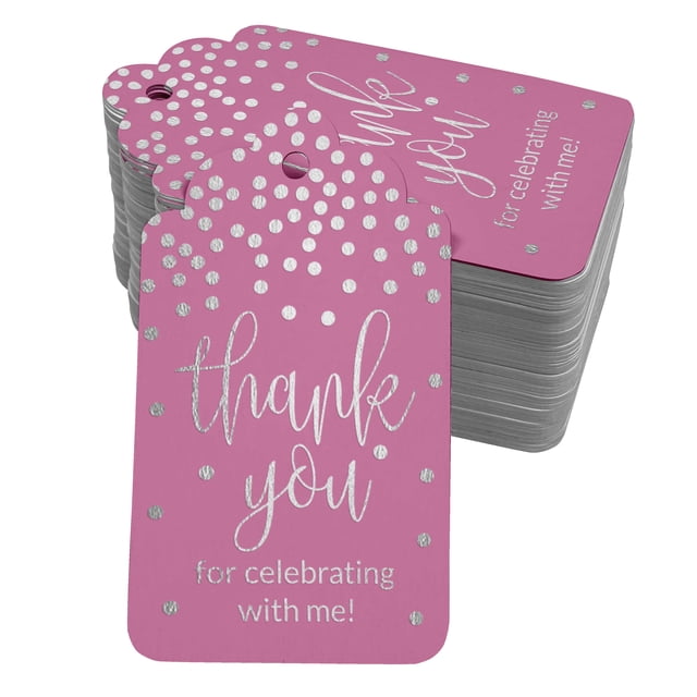 Inkdotpot Thank You For Celebrating With Me Birthday Bottle Tag Real Silver Foil Favor Hang Tags Pack Of 100