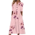 thumbnail image 2 of CHUANK Robes de Travail pour Femmes Liquidation Mode Dames Décontracté Ample Imprimé Papillon Col en V Manches Courtes Boutons Poches Longue Robe, 2 of 8