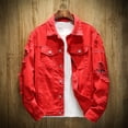 thumbnail image 4 of Red Button for Mens Fall Winter Long Sleeve Denim Hippy Vintage Western Ripped Renaissance Peasant Motorcycle Distressed Basic Steampunk Outerwear Mens 2025 L, 4 of 9