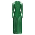 thumbnail image 3 of TTAO Costumes de Danse Lyrique pour Femmes à Manches Longues en Maille Tulle Fluide Robe Maxi Longue Vert P, 3 of 6