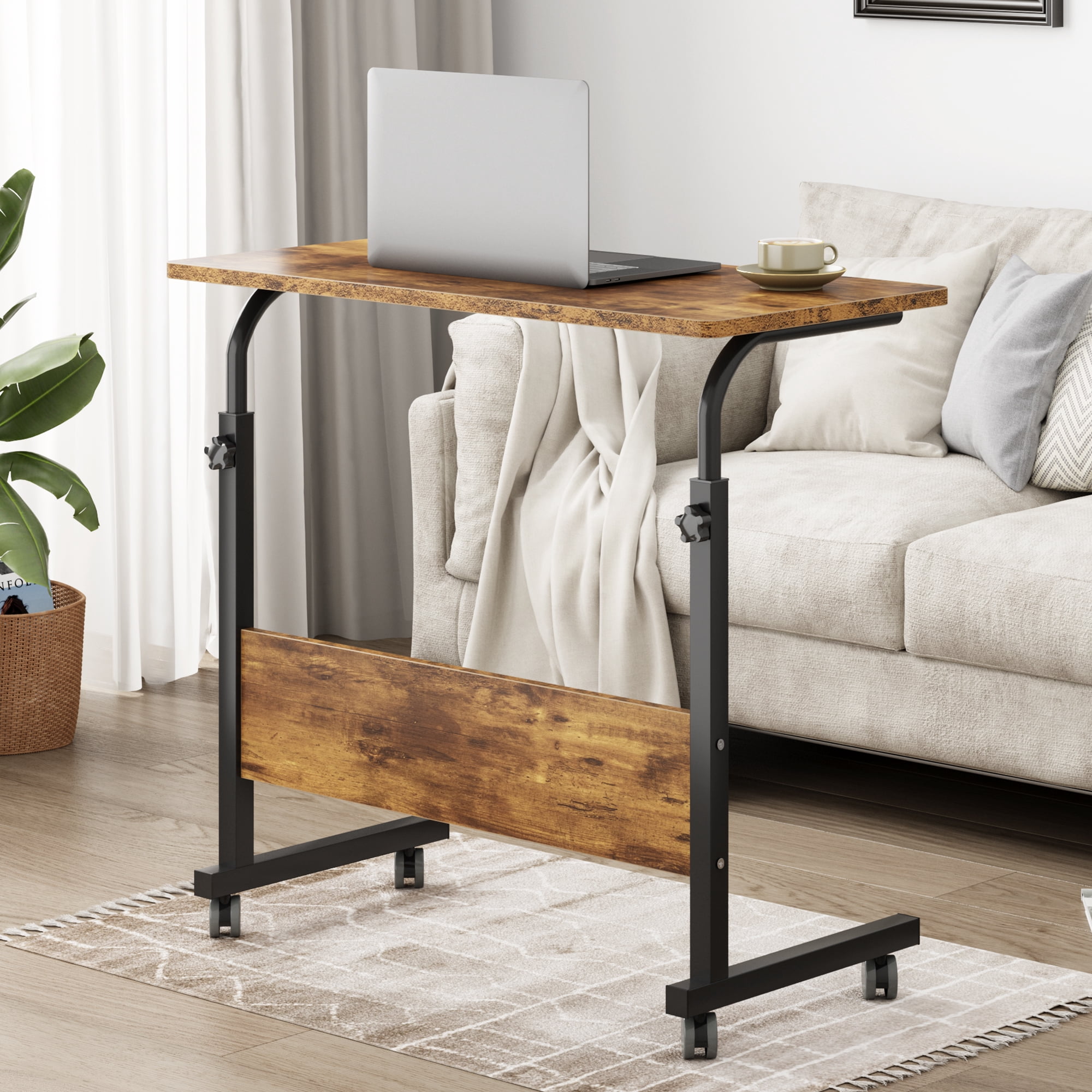 Soges Standing Computer Desk With Wheels, Movable Side Desk, Sitting Desk Height Adjustable Table Vintage Brown 31.5"