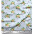 thumbnail image 1 of Soimoi Blue Poly Georgette Fabric Stripe & Anemone Floral Printed Fabric 1 Yard 52 Inch Wide, 1 of 6