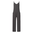 thumbnail image 3 of TrendOFT Jumpsuits For Women Casual Summer Solid Loose Pocket Spaghetti Strap Wide Leg Womens Overalls Rompers Grey L, 3 of 5