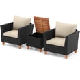 thumbnail image 2 of Costway Ensemble de Mobilier de Patio en Rotin 3 Pcs Canapé Coussiné Table de Rangement avec Dessus en Bois Blanc, 2 of 10