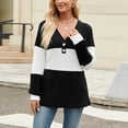 thumbnail image 2 of Lenpel Women's Tunic Tops Long Sleeve V Neck Quarter Button Color Block Ribbed Knit T Shirts Casual Loose Lightweight Sweaters(Black,Medium), 2 of 7